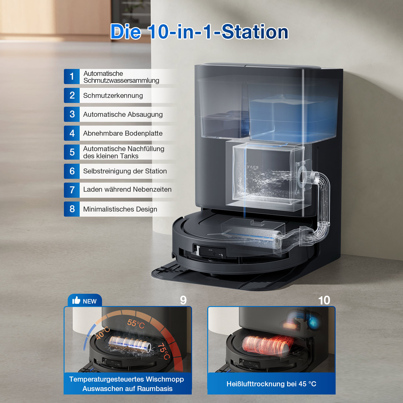 ECOVACS DEEBOT T80 OMNI Black – Station mit Frisch- und Schmutzwassertank