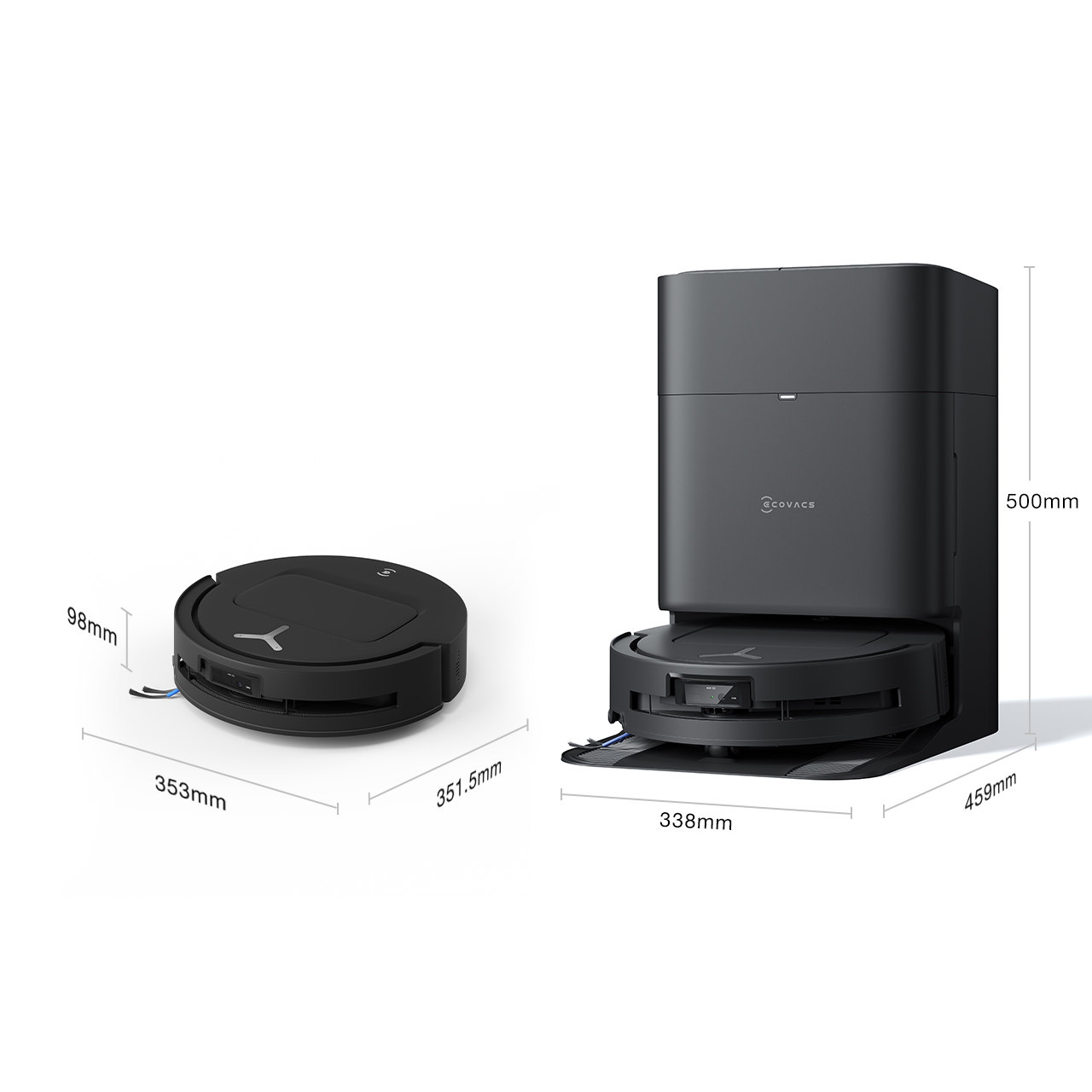 ECOVACS DEEBOT T80 OMNI Black – schéma des dimensions du robot