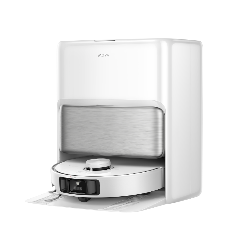 MOVA P70 Pro Ultra – Basisstation mit eingefahrenem Roboter und Auffahrrampe