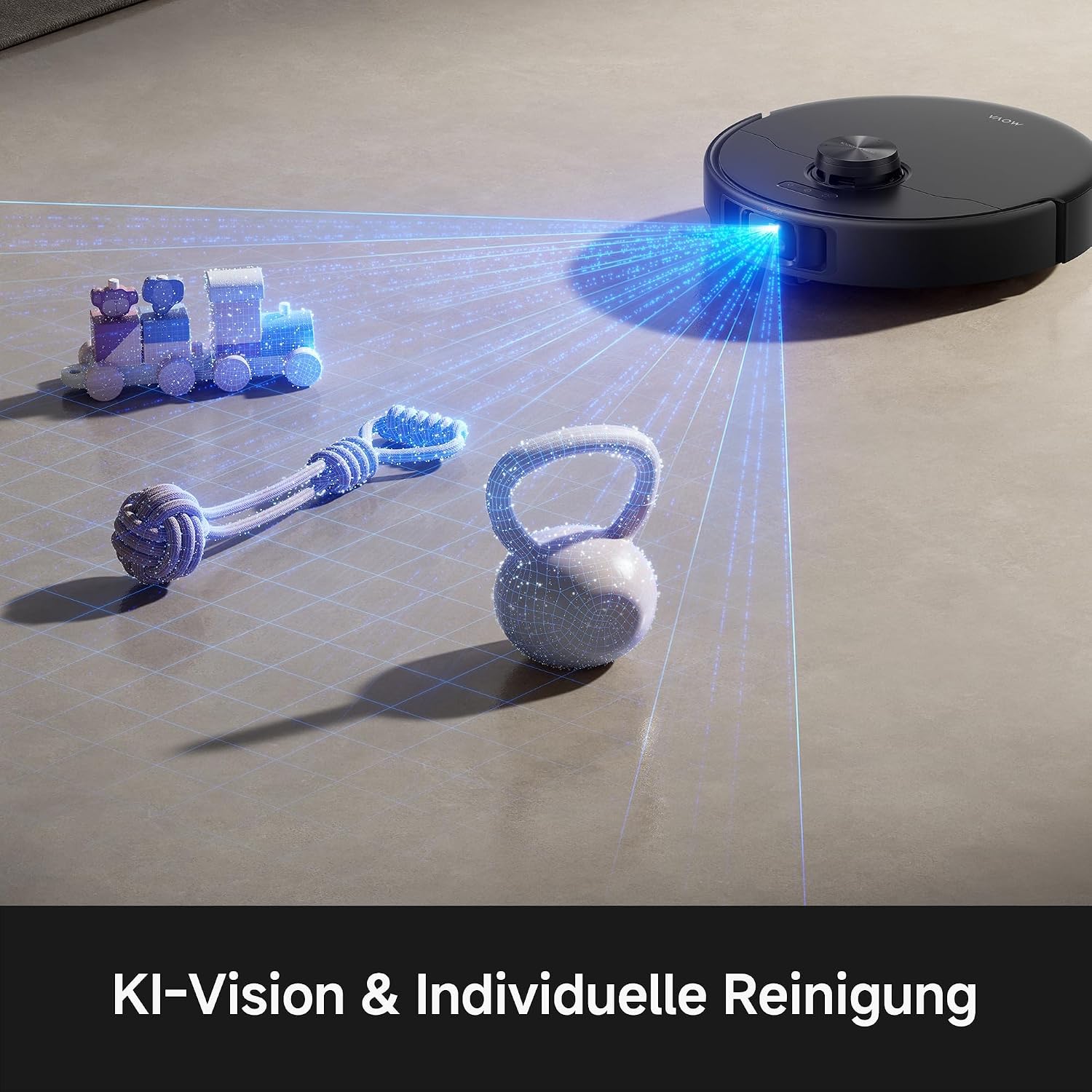 MOVA P70 Pro Ultra – la détection d'obstacles par IA repère des jouets et un kettlebell sur un sol dur