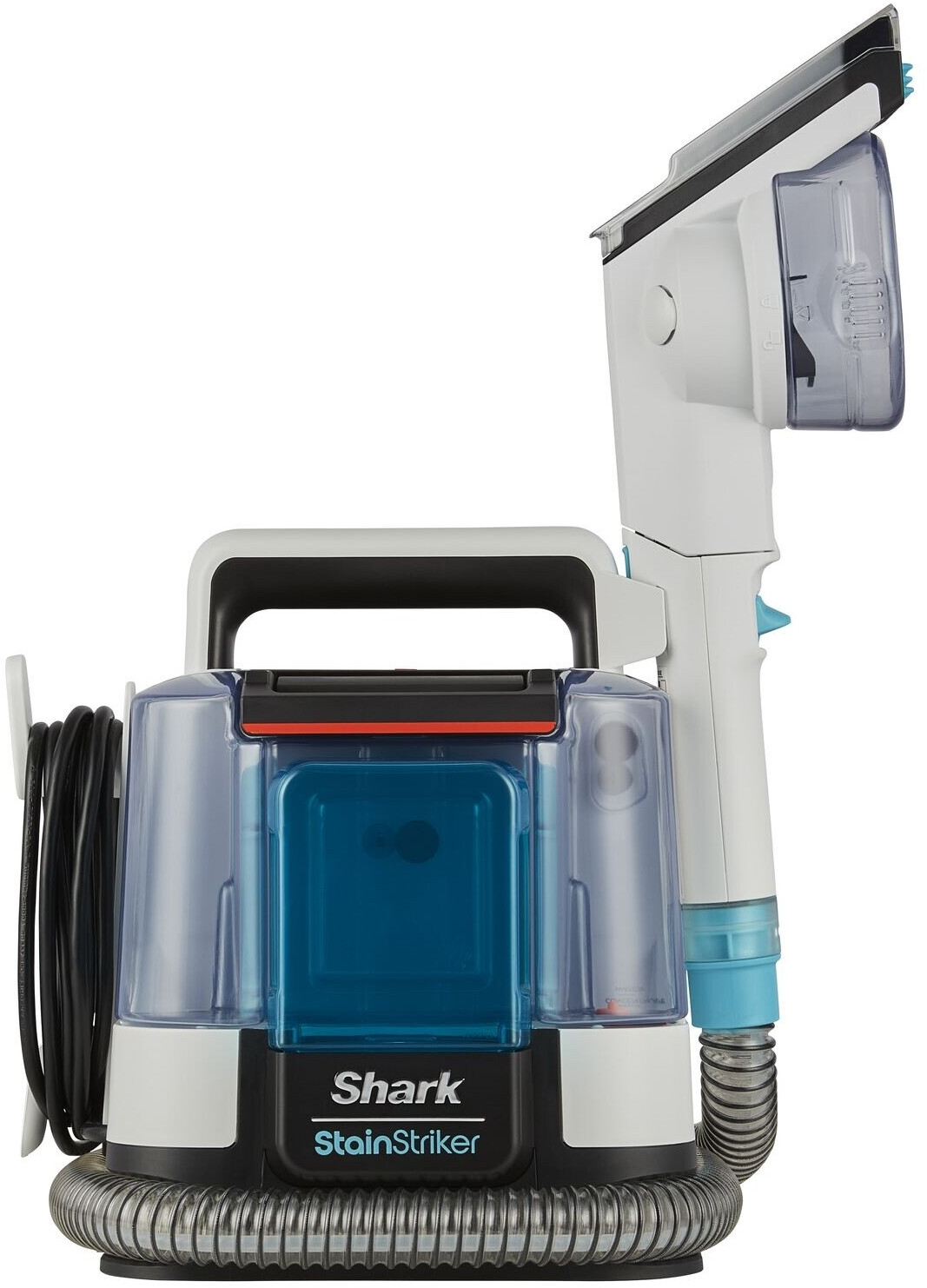 Lieferumfang des Shark StainStriker mit Aufsätzen und beiden Reinigungsformeln